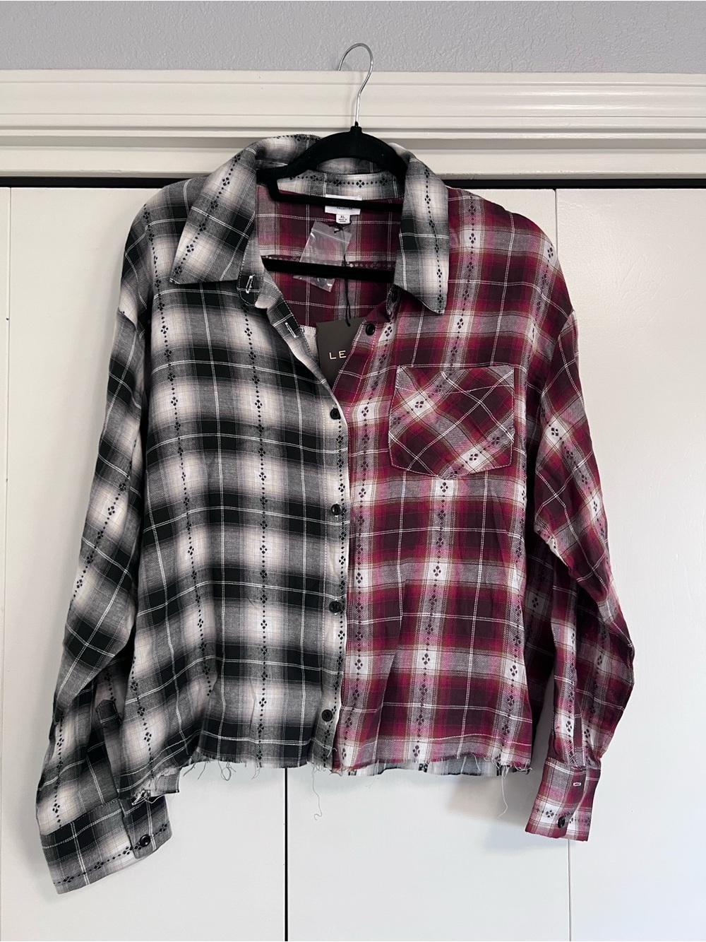 Black & Burgundy Two-Tone Plaid Button-Up Shirt NWT